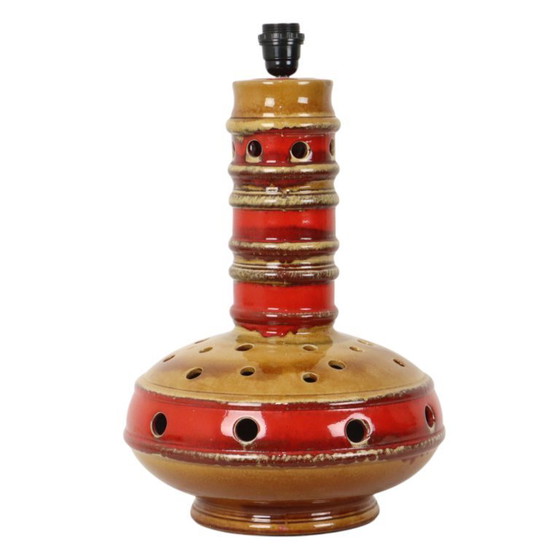 Image 1 of Large Lamp Base Red and Yellow Ceramic