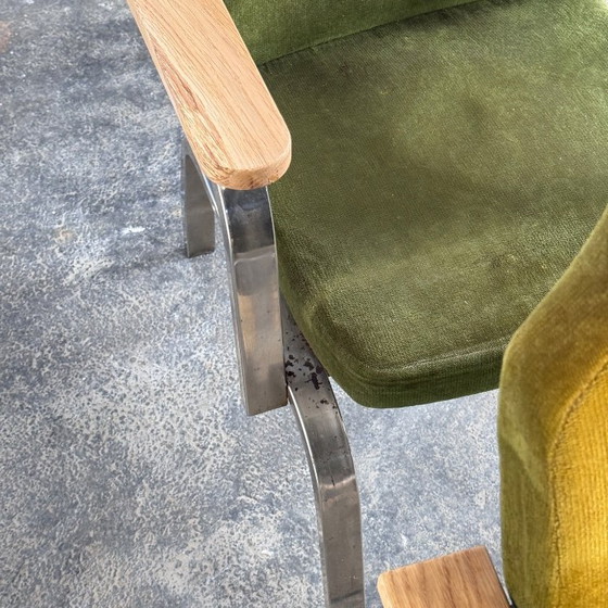 Image 1 of Brutalist Green Oak Armchairs set of 6, 1960s