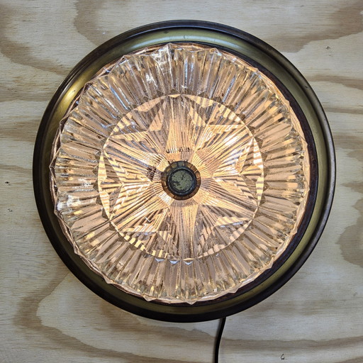 Vintage Ceiling Lamp with Cut Glass and Brass Rim (40cm)
