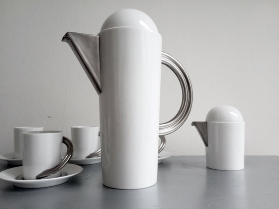 Image 1 of Set da caffè in platino &quot;Cupola&quot; postmoderno extra raro di Rosenthal Mario Bellini 1985