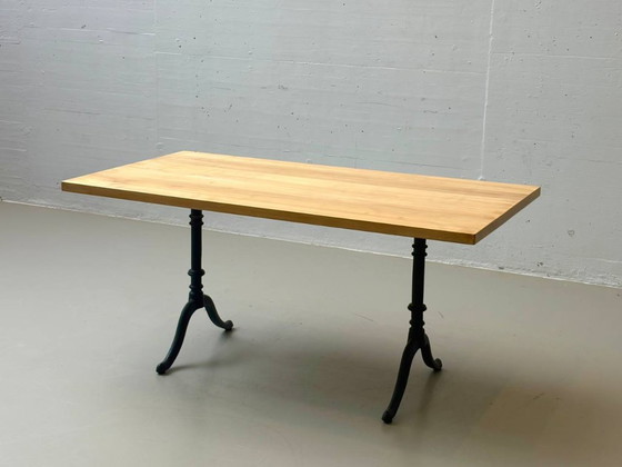 Image 1 of Solid beechwood coffee table with cast iron legs, 1980s