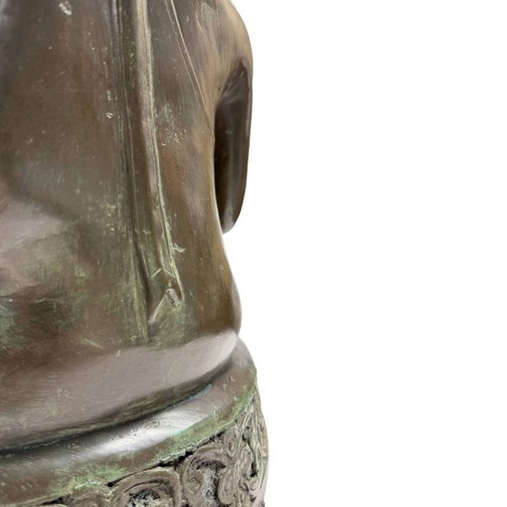 Monumental Buda Shakyamuni de bronce fundido S. XIX sobre trono de altar calado – Estilo Lan Na / Tibetano (photo 9 of 11)