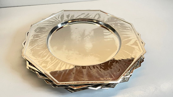 Image 1 of Set van 6 vintage zilveren metalen borden