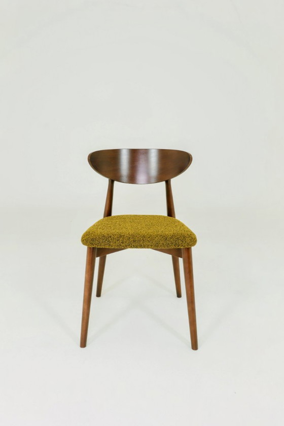 Image 1 of 6er-Set Moderner Buchenholz-Esszimmerstuhl, Bouclè gelb, Holz dunkel