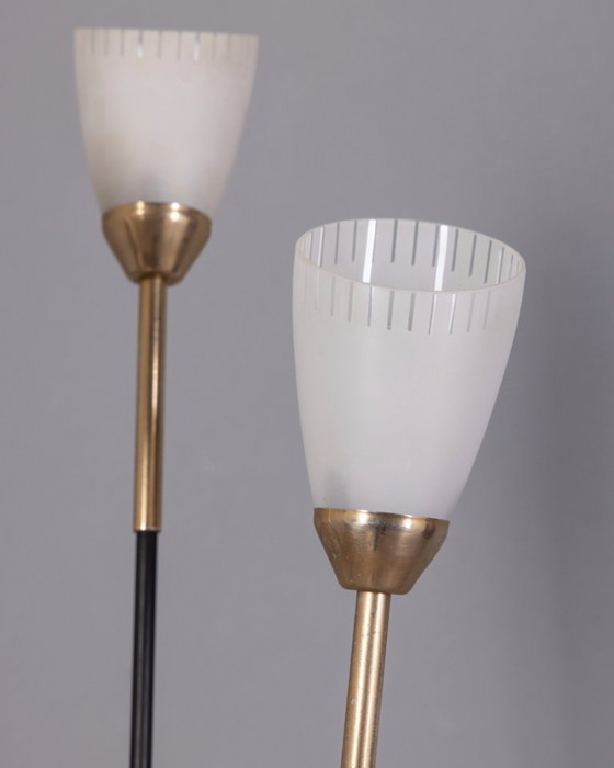 Image 1 of LAMPADA DA TERRA VINTAGE ANNI 60 TRE LUCI IN VETRO DESIGN ITALIANO