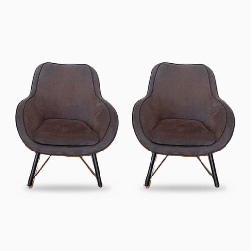 Pair of Joe PMP furniture Armchairs in anthracite grey fabric
