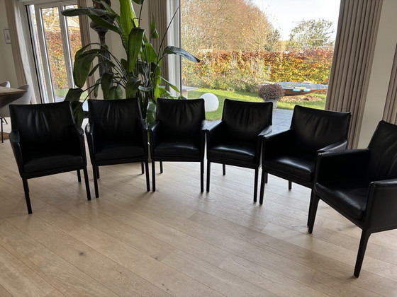 Image 1 of Elegant set of 6 black leather Wittmann dining chairs