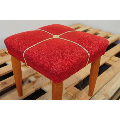 Tabouret vintage en bois de hêtre rembourré par Uluv, Tchécoslovaquie1960