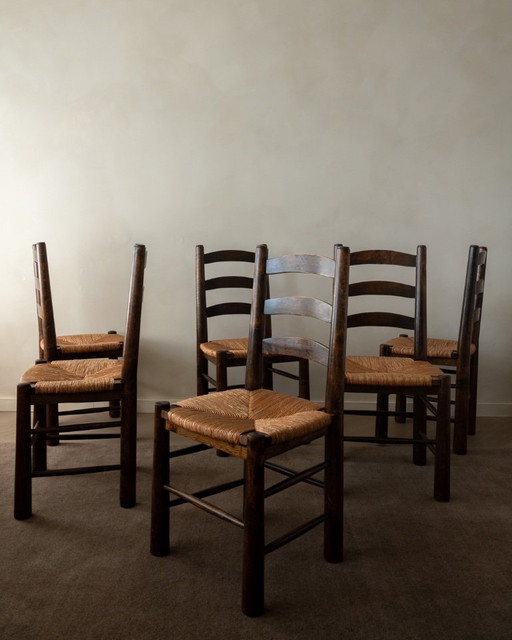 Vintage französische Esszimmerstühle im brutalistischen Stil von Georges Robert, 1950er Jahre, 6er-Set
