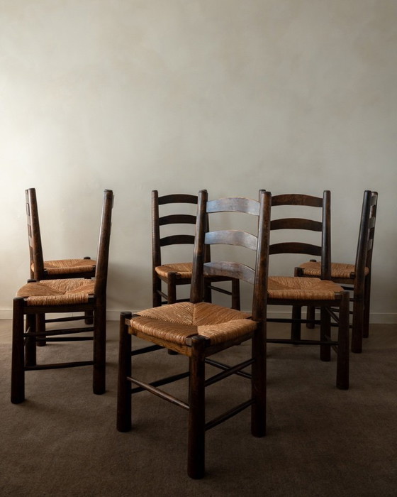 Image 1 of Vintage Franse brutalistische eetkamerstoelen van Georges Robert, jaren 1950, set van 6
