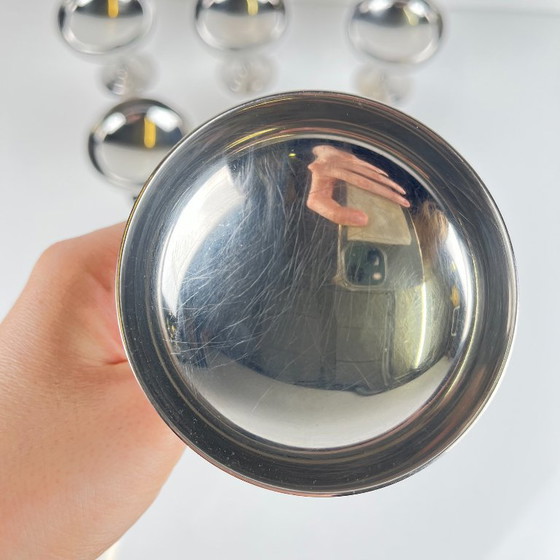 Set of 6 Letang Remy stainless steel ice cream / dessert cups, 1970, Glass & Decanter, Metal, Silver, Vintage (photo 8 of 8)