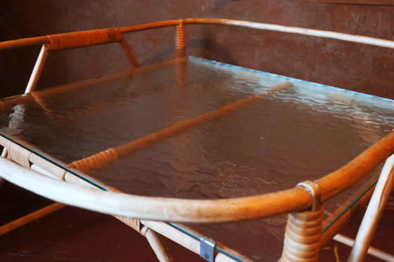 Image 1 of Carrello da portata in bambù e vetro smerigliato, anni '60