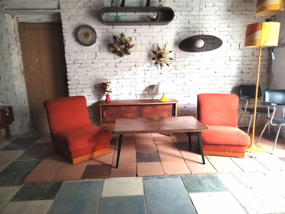 Vintage Armchairs, Textile, Wood, Brown (photo 5 of 5)