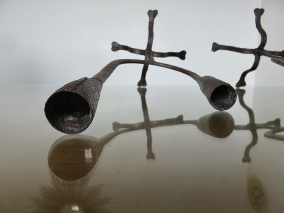 Image 1 of Kandelaars van ruw ijzer, 19e eeuw