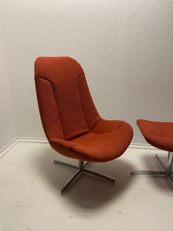 Image 1 of Gelderland 7405 swivel armchair with ottoman | burnt orange