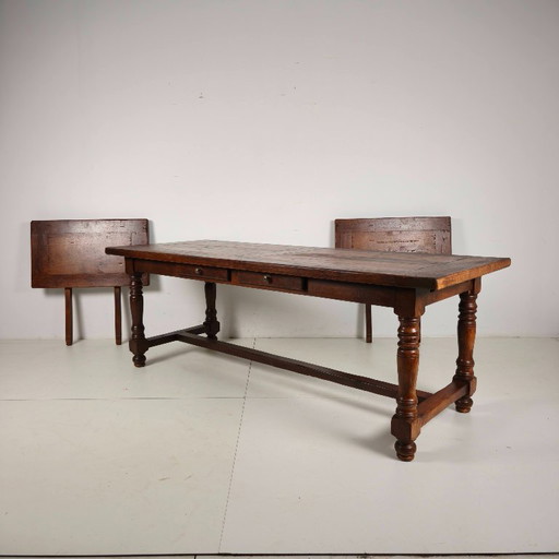 Large French oak monastery table 320/220 cm, early 20th century