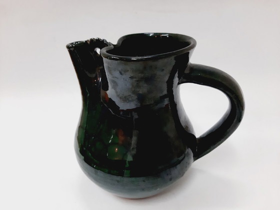 Image 1 of Vintage Glazed Ceramic Green Pitcher