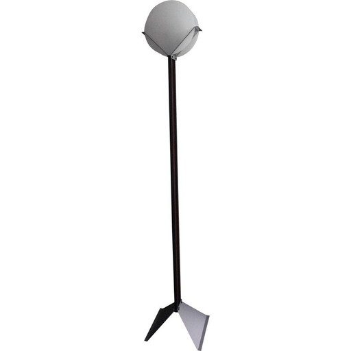 Vintage modernist black metal floor lamp "Lotus" by Michel Krechting for Profilight, The Netherlands 1982