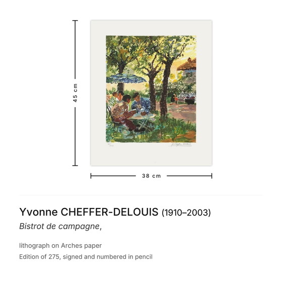Yvonne Cheffer-Delouis Lithographie Signée Bistrot De Campagne – Lithographies et sérigraphies, Paper (photo 3 of 5)