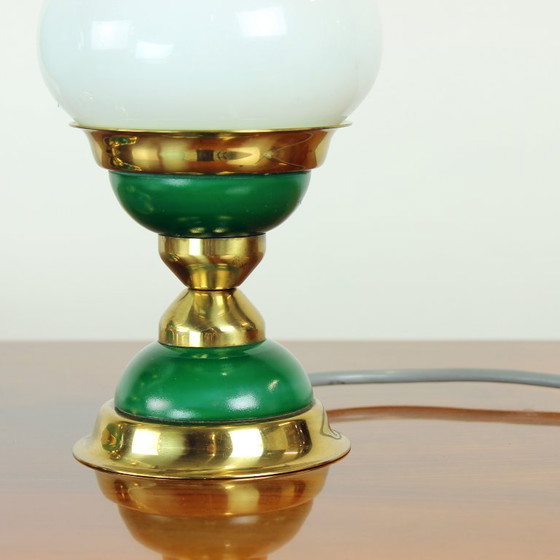 Image 1 of Set tafellampen van opaline glas en messing, Tsjecho-Slowakije 1955