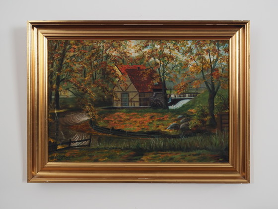 Image 1 of Peinture "The Forest Mill", design scandinave, années 1970, par C. May