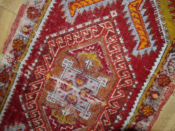 Image 1 of Handmade antique collectible Turkish Yastik rug 1.4' x 2.8' (44cm x 86cm) 1920s - 1C371