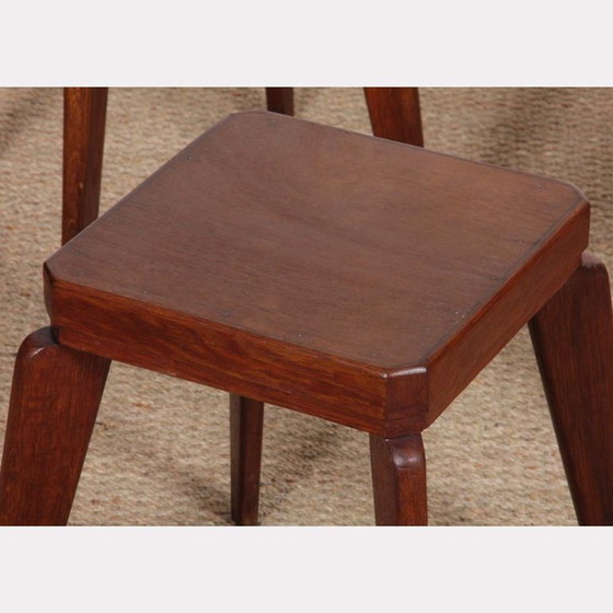Image 1 of Set of 3 oak stools from the 1950s