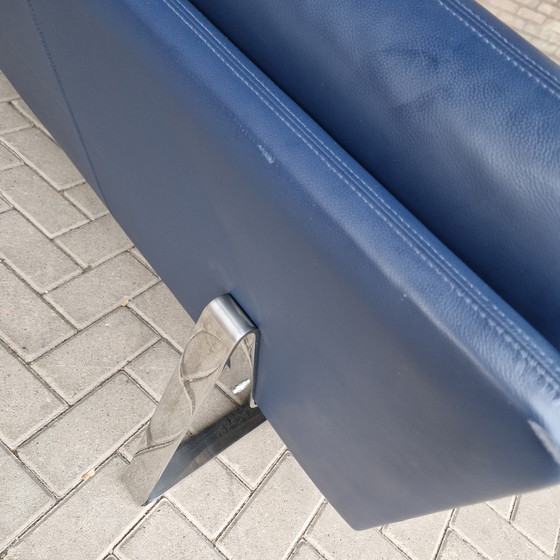 Image 1 of Artifort Kho Liang C684 blauw leren driezitsbank design bank gecappitioneerd