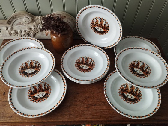 Image 1 of Art Deco aardewerken soepborden van Hamage & MDL "Waterlelie"