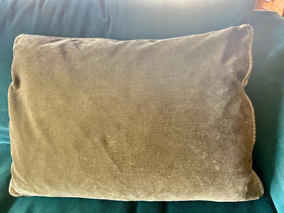 Image 1 of Mid Century large coussin de canapé ou coussin de parade en velours de brocart et velours vert/brun années 1960