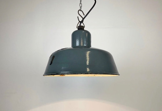 Image 1 of Industriële hanglamp van Siemens met grijze emaille afwerking, jaren 50.