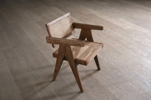 Chaise cannée de bureau Pierre Jeanneret, Inde 1950S