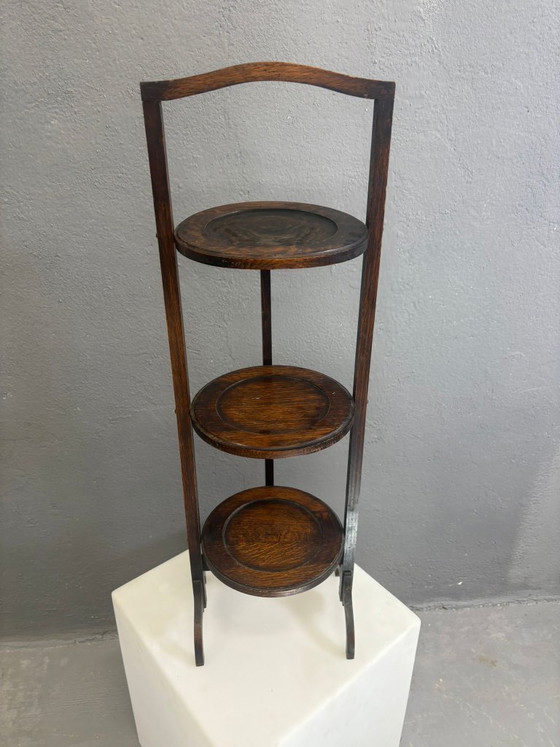Image 1 of Vintage 3-Tier Cake Stand Dark Wood Serving Stand 1920s Europe