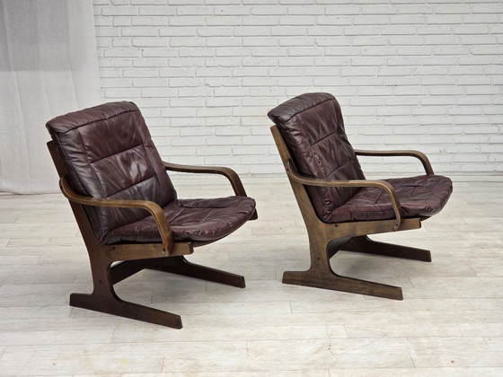 1970s, Scandinavian Armchair, Brown Furniture Leather. – Wood (photo 17 of 19)