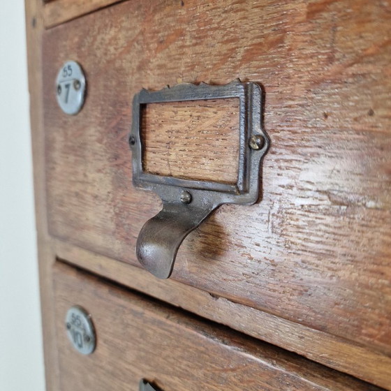 Image 1 of Dutch Industrial Oak Filling Apothecary or Archive Cabinet, Early 20th Century