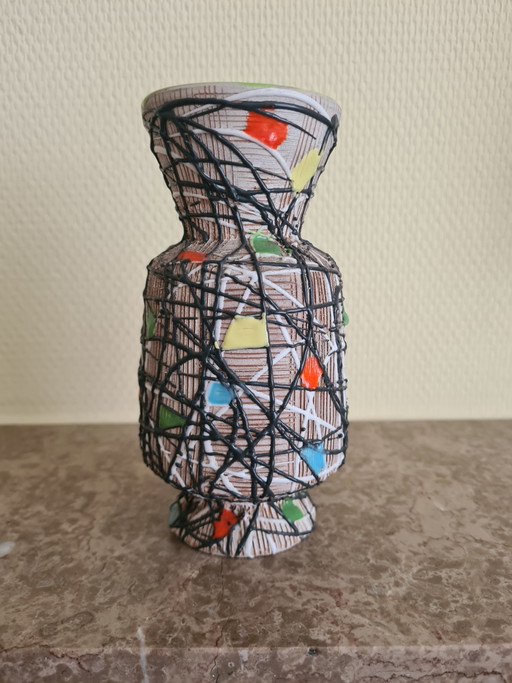 1955 Deruta Pottery Vase Volpi Handmade Avant-Garde Sgraffito Ceramic Italian Mid-Century Design – vazen (photo 2 of 5)
