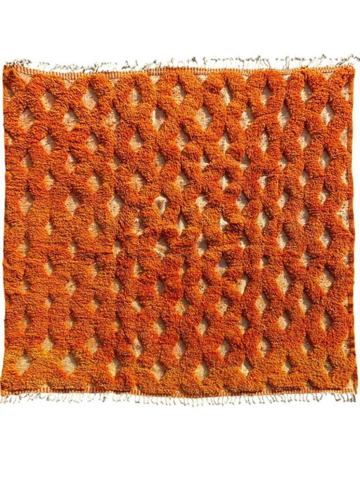 Orange Moroccan wool rug 250x250 cm – Handmade geometric rug – Contemporary Berber carpet – Custom wool area rug – Moroccan Beni