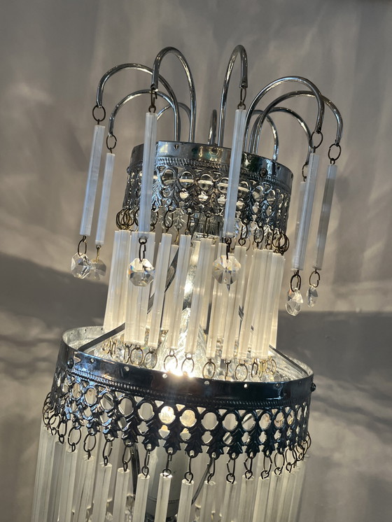 Image 1 of Set Of 2 Vintage Crystal Table Lamps Opaline Glass