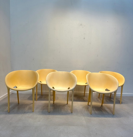 Juego de 6 sillas Egg de tela suave diseñadas por Philippe Starck para Driade. – fauteuils