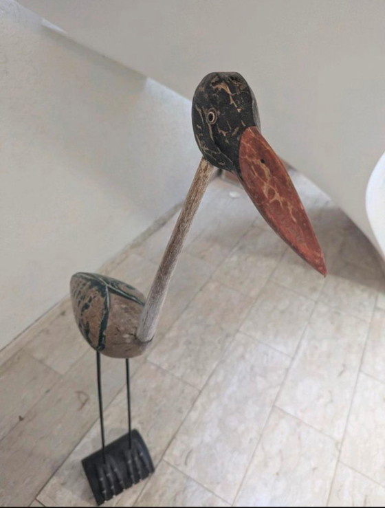 Image 1 of Figura alta in legno Gru Cicogna Shabby Chic 1,5M