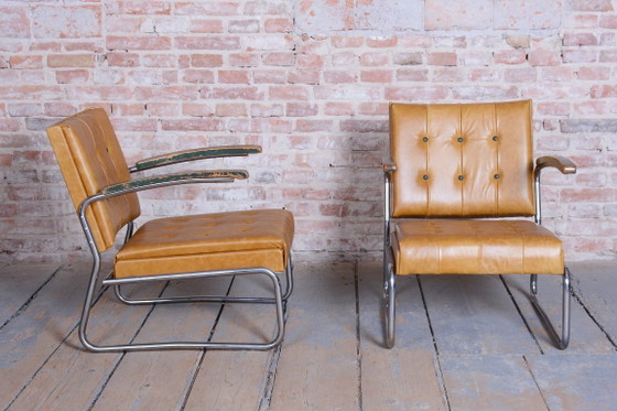 Een paar gerestaureerde Bauhaus-fauteuils van Mücke-Melder, beukenhout, chroom, Tsjechië, jaren 1930. (photo 10 of 19)