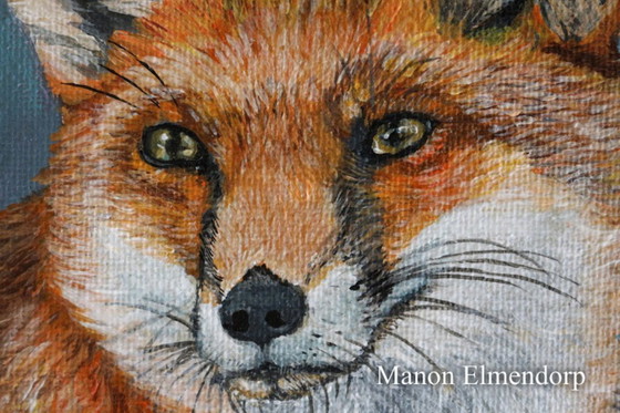 Image 1 of Original Hand-Painted Small Fox Painting 18 x 13 cm Art