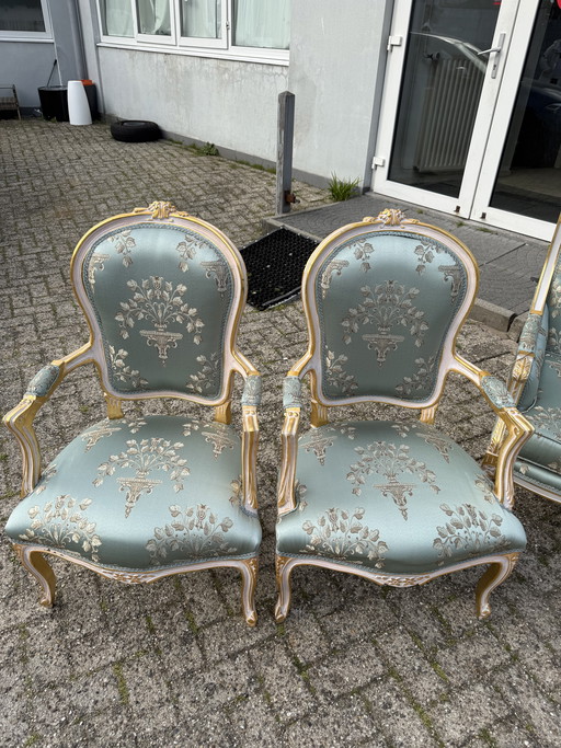 Conjunto barroco Luis XV de sillas/sillones y sofá.