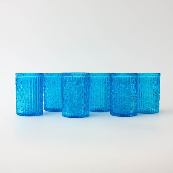 Vintage 1970s IVIMA Blue Glass Jug and Six-Glass Set, Glass & Decanter (photo 14 of 15)