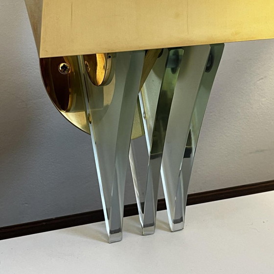 Hollywood Regency Wandlampen in vergulde messing voetstukken, 1970, Set van 2 – Metal, Glass, Art Deco (photo 8 of 15)