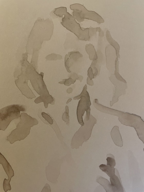 Image 1 of Ritratto femminile dipinto ad acquerello color seppia "Look"