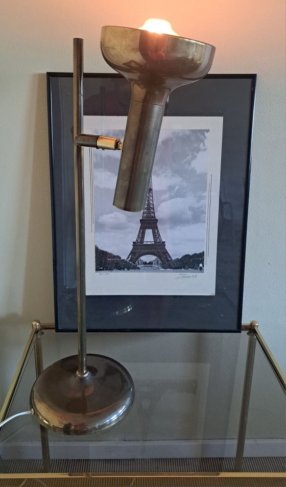 Vintage gold-colored metal table desk lamp adjustable head, Table lamps (photo 9 of 12)