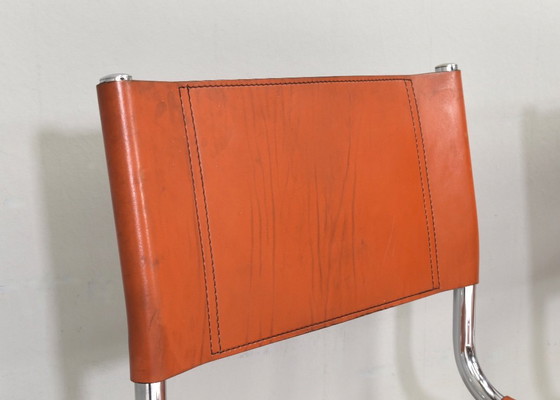 Image 1 of 4X Mart Stam S33 Chairs by FASEM in Chrome and Saddle Leather, Italy – 1970’s
