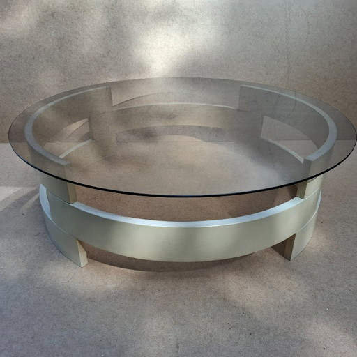 Space Age coffee table with smoked glass and wood, 1960s (sometimes attributed to Gero...)