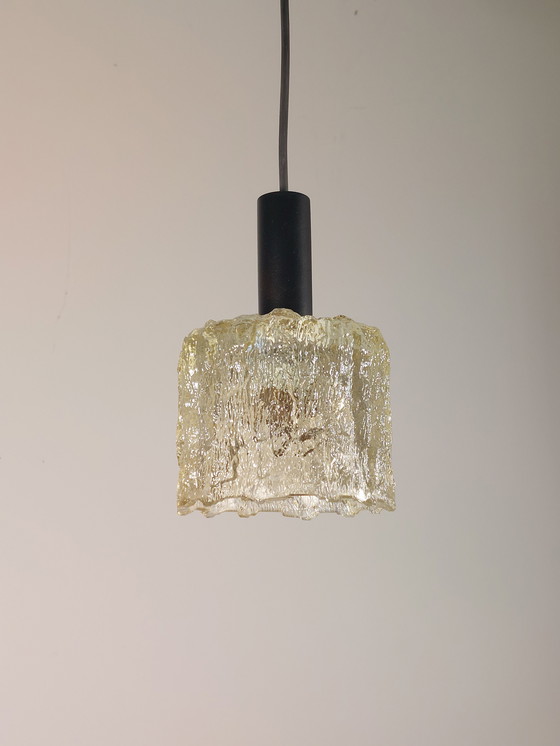 Image 1 of Mid Century Vintage Ice Glass Lamp Pendant Lamp 60s